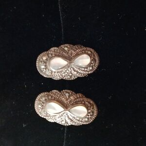 Vintage Sterling Silver Clip On Earings With Opal Stones